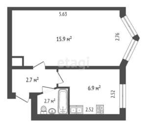 1-к квартира, на длительный срок, 28м2, 5/5 этаж
