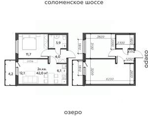 2-к квартира, строящийся дом, 42м2, 19/25 этаж
