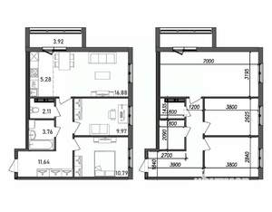 3-к квартира, строящийся дом, 64м2, 17/17 этаж