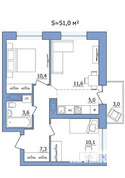 3-к квартира, строящийся дом, 51м2, 4/19 этаж