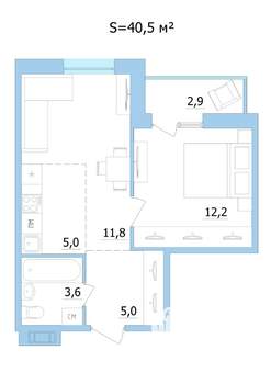 2-к квартира, строящийся дом, 41м2, 8/9 этаж