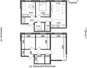 3-к квартира, строящийся дом, 46м2, 16/17 этаж