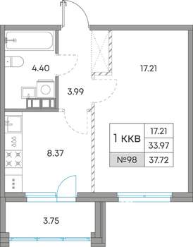 1-к квартира, вторичка, 38м2, 6/7 этаж