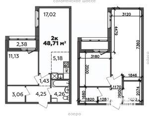 2-к квартира, строящийся дом, 49м2, 6/9 этаж