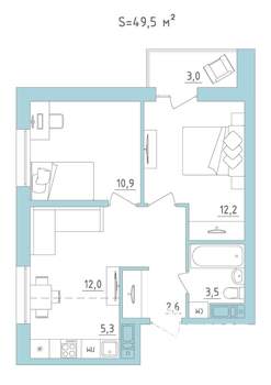 3-к квартира, строящийся дом, 50м2, 19/24 этаж
