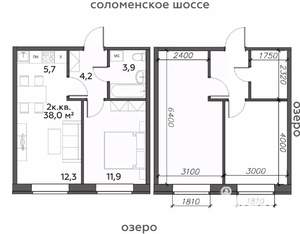 2-к квартира, строящийся дом, 38м2, 1/25 этаж