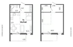 1-к квартира, строящийся дом, 34м2, 8/14 этаж