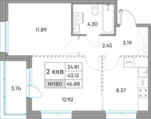 2-к квартира, вторичка, 47м2, 2/7 этаж