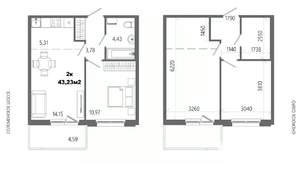 2-к квартира, строящийся дом, 43м2, 7/14 этаж