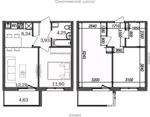2-к квартира, строящийся дом, 43м2, 6/9 этаж