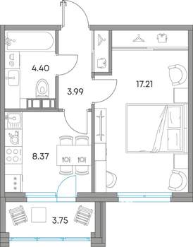 1-к квартира, вторичка, 38м2, 4/7 этаж