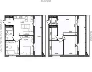 3-к квартира, строящийся дом, 65м2, 8/14 этаж
