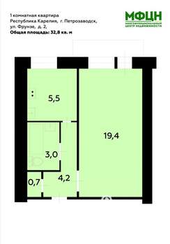 1-к квартира, вторичка, 33м2, 6/9 этаж
