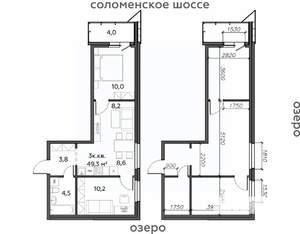 3-к квартира, строящийся дом, 49м2, 22/25 этаж