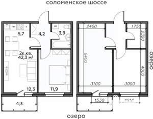 2-к квартира, строящийся дом, 42м2, 3/25 этаж