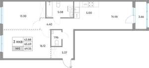 3-к квартира, вторичка, 69м2, 2/7 этаж