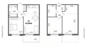 2-к квартира, строящийся дом, 43м2, 5/14 этаж