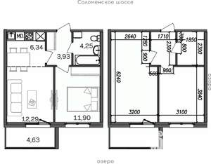 2-к квартира, строящийся дом, 43м2, 2/9 этаж