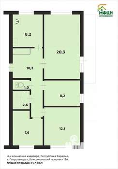 4-к квартира, вторичка, 72м2, 2/5 этаж