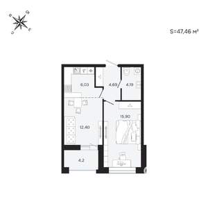 2-к квартира, вторичка, 47м2, 15/25 этаж