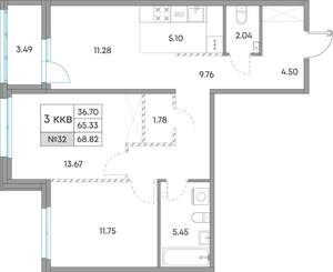 3-к квартира, вторичка, 69м2, 2/7 этаж