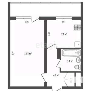 1-к квартира, вторичка, 34м2, 6/9 этаж
