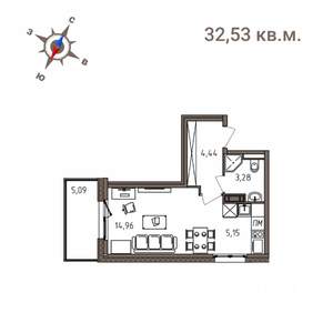 1-к квартира, строящийся дом, 33м2, 1/4 этаж