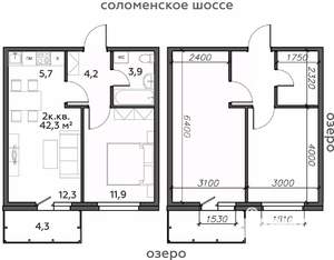 2-к квартира, строящийся дом, 42м2, 21/25 этаж