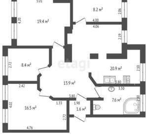 4-к квартира, вторичка, 97м2, 2/4 этаж