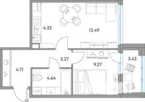 2-к квартира, вторичка, 43м2, 2/7 этаж