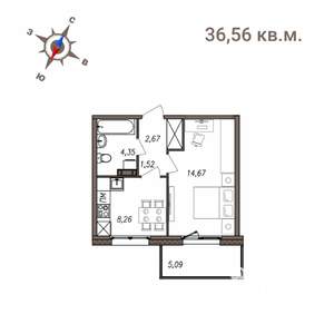 1-к квартира, строящийся дом, 37м2, 4/4 этаж