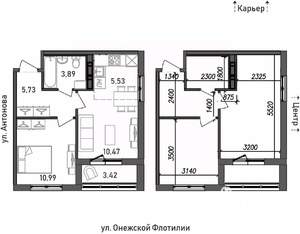 2-к квартира, строящийся дом, 40м2, 8/17 этаж