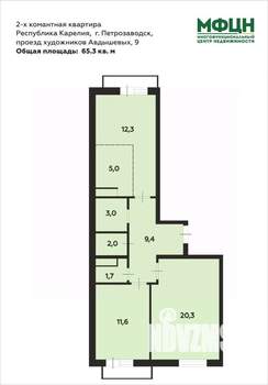 2-к квартира, вторичка, 65м2, 2/5 этаж