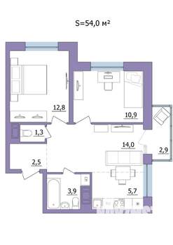 3-к квартира, строящийся дом, 54м2, 7/23 этаж