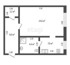 1-к квартира, вторичка, 47м2, 1/2 этаж