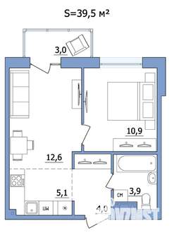 2-к квартира, строящийся дом, 40м2, 15/19 этаж