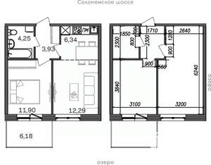 2-к квартира, строящийся дом, 45м2, 1/9 этаж