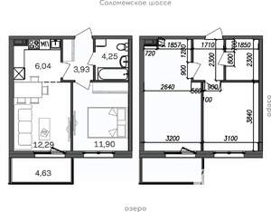 2-к квартира, строящийся дом, 43м2, 2/9 этаж