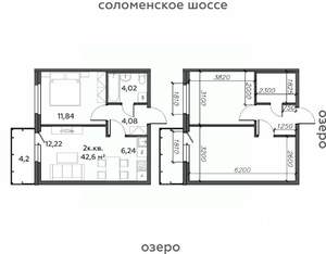 2-к квартира, строящийся дом, 43м2, 13/21 этаж