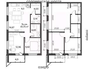 3-к квартира, строящийся дом, 62м2, 5/21 этаж