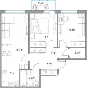 3-к квартира, вторичка, 65м2, 2/7 этаж
