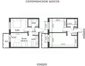 2-к квартира, строящийся дом, 43м2, 14/21 этаж