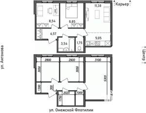3-к квартира, строящийся дом, 46м2, 8/17 этаж