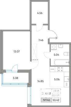 2-к квартира, вторичка, 53м2, 7/7 этаж