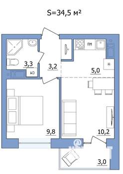2-к квартира, строящийся дом, 35м2, 4/19 этаж