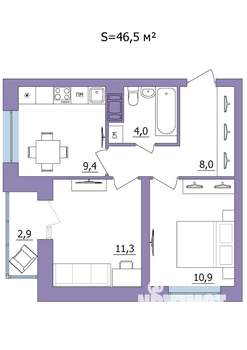 2-к квартира, строящийся дом, 47м2, 6/23 этаж