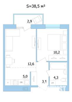 2-к квартира, строящийся дом, 39м2, 2/9 этаж