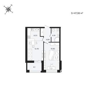 2-к квартира, вторичка, 47м2, 7/25 этаж