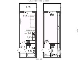 1-к квартира, строящийся дом, 32м2, 7/9 этаж