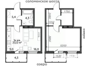 1-к квартира, строящийся дом, 33м2, 22/25 этаж